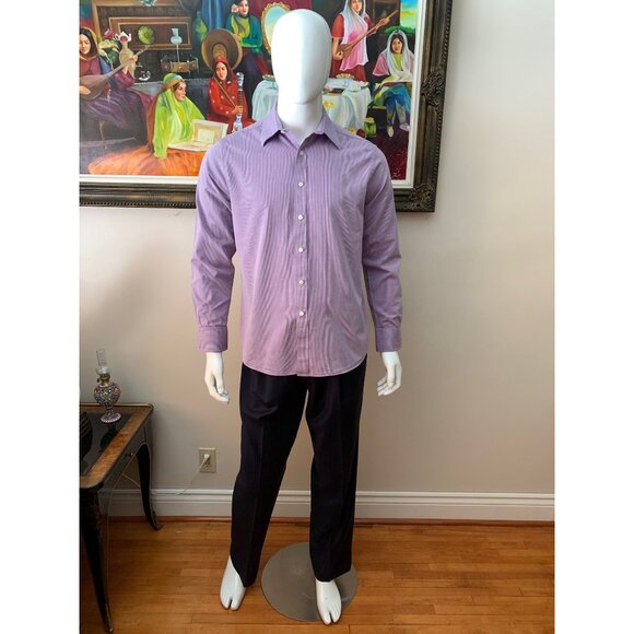 MICHAEL Michael Kors Men’s 16 1/2 Shirt Purple Stripes Button Down Long Sleeves - Picture 2 of 6